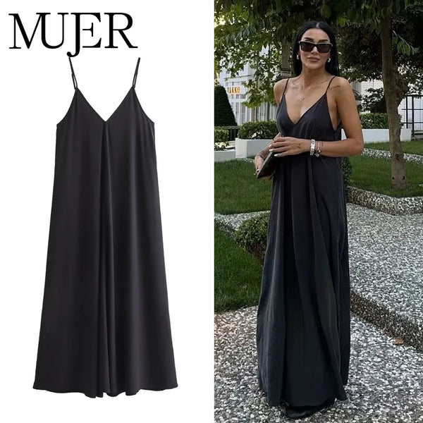 Midnight Draped Beach Maxi Dress