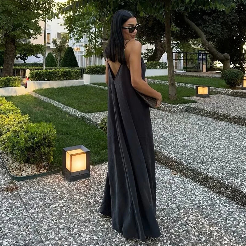 Midnight Draped Beach Maxi Dress